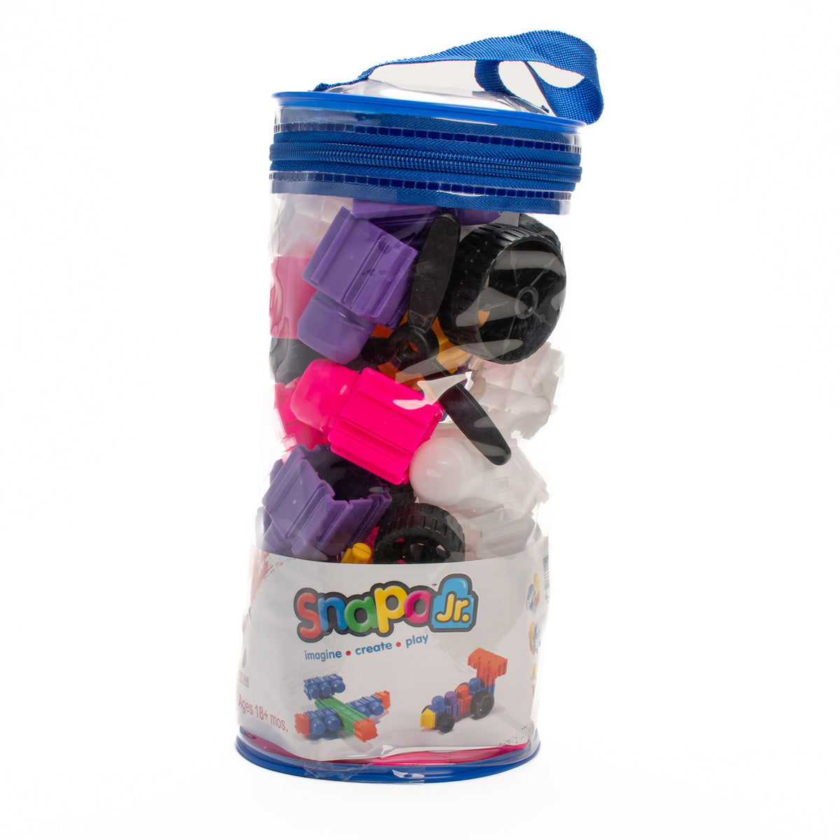 Snapo Jr Princess Creator Kit 40-piece building set with colorful purple, pink, and black snap-together blocks in cle...