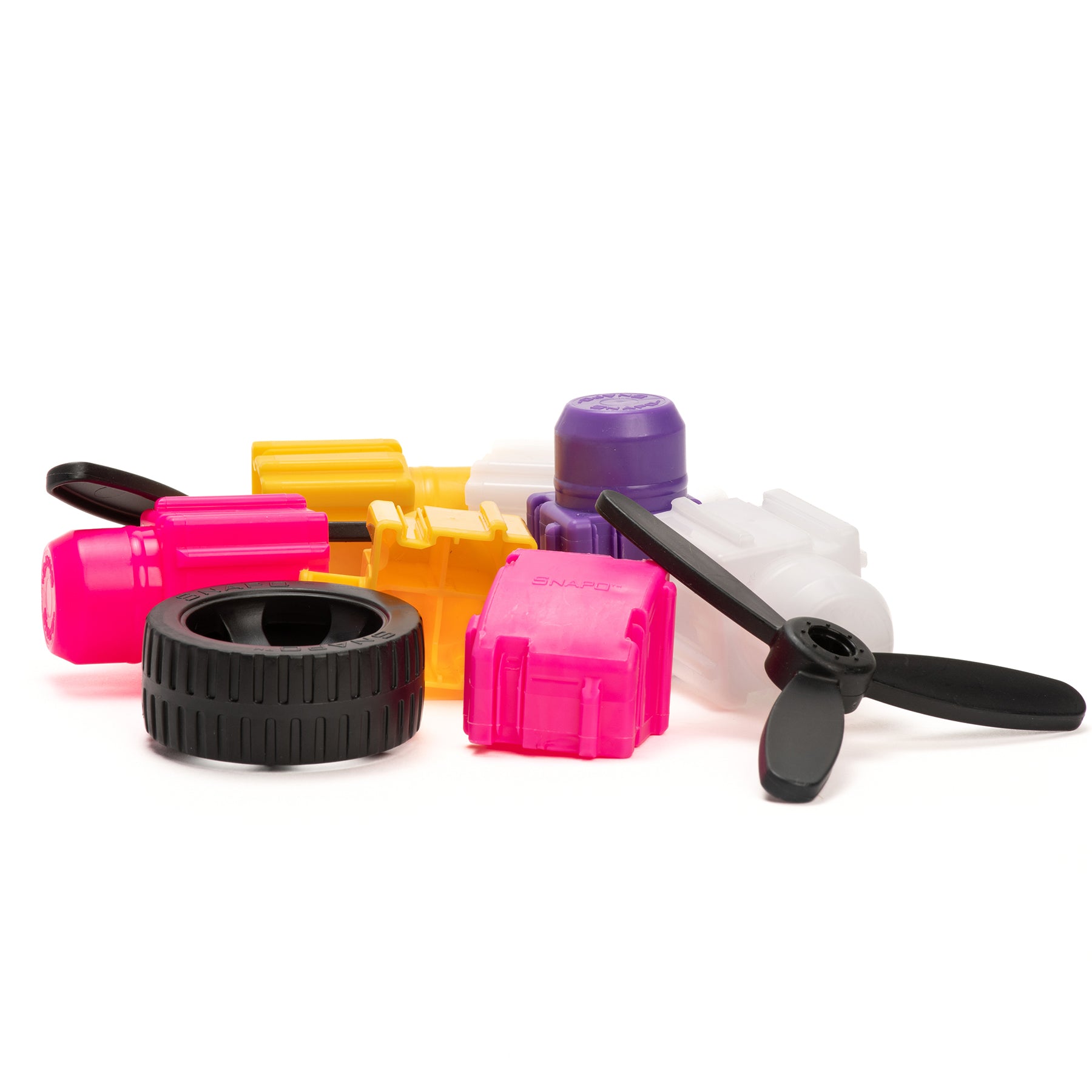 Snapo Jr Princess Creator Kit 40-piece building set with pink, yellow, purple and white plastic blocks, wheels and pr...