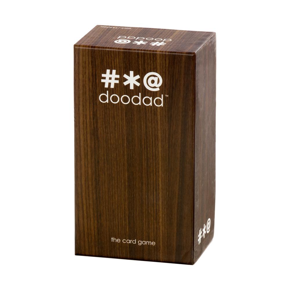 Doodad Strategy Card Game box with dark wood texture and white logo