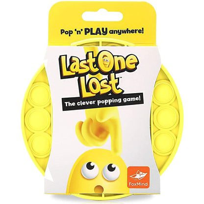 Last One Lost portable popping game in yellow with bubble pods on sides and character with large eyes on packaging