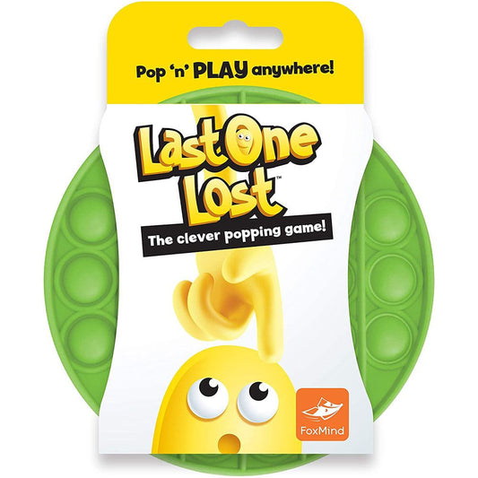 Last One Lost portable strategy game packaging with green pea pod-shaped cases and yellow character with wide eyes