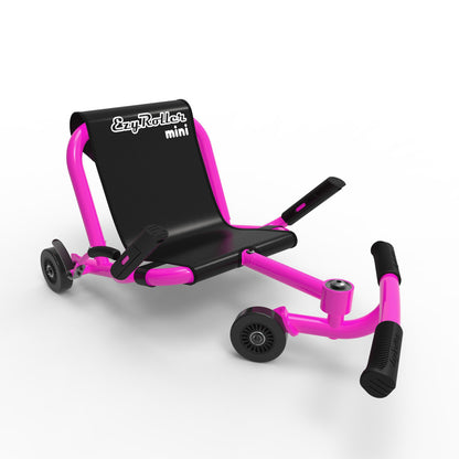 EzyRoller Mini in pink and black with foot pedals and wheels on plain background