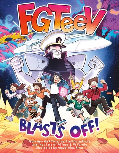 FGTeeV Blasts Off book cover with white robot and colorful characters