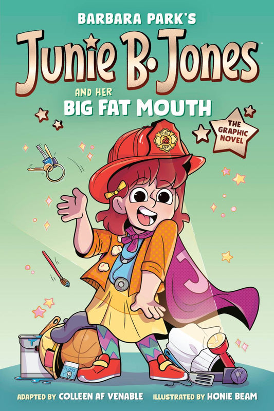 Junie B. Jones Big Fat Mouth Graphic Novel book cover featuring illustrated character in red hat and colorful outfit