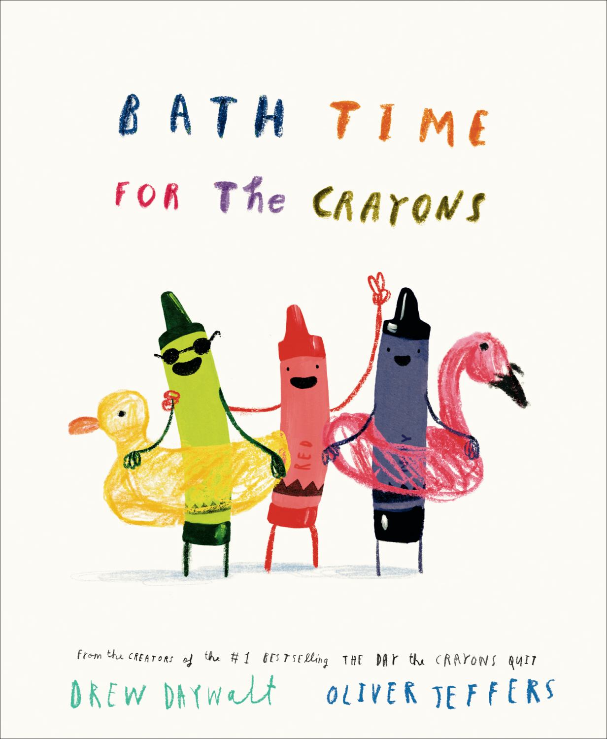 Bath Time for the Crayons book featuring colorful crayon characters with a yellow duck toy