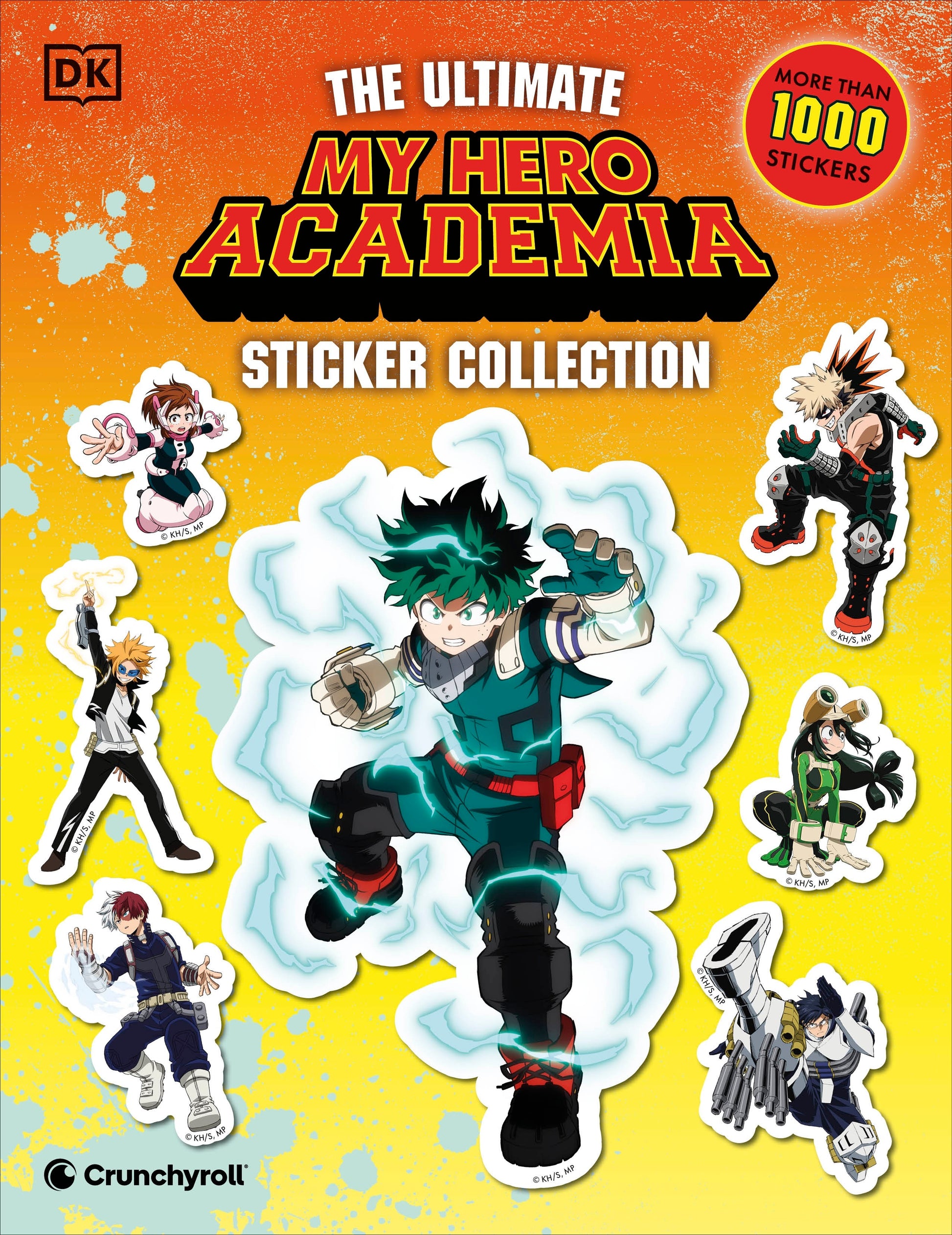 The Ultimate My Hero Academia Sticker Collection book cover featuring a central character with green spiky hair in a teal hero suit surrounded by sticker charac