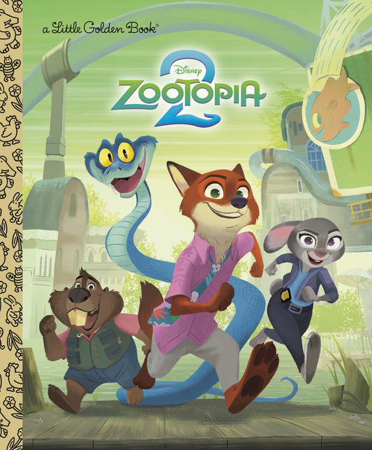 Little Golden Book cover for Disney Zootopia 2 featuring cartoon characters Judy, Nick, and other animals in a colorful city setting