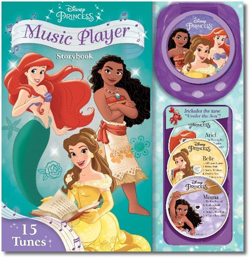 Disney Princess Music Player Interactive Storybook featuring Ariel, Moana, and Belle with purple music player device and 15 tunes