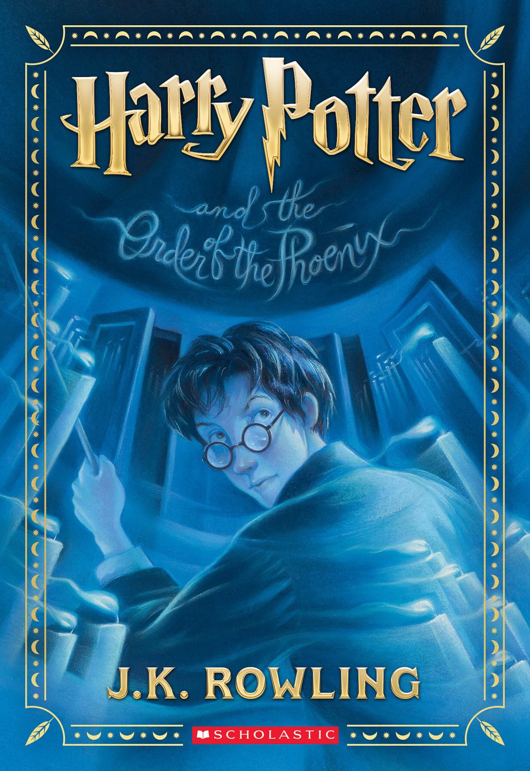 Harry Potter and the Order of the Phoenix book cover with blue design