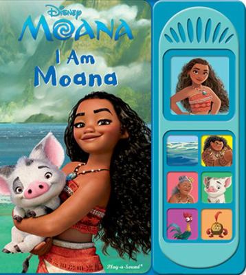 Disney Moana Interactive Adventure Storybook cover featuring Moana holding a white pig, with sound button panel on right side