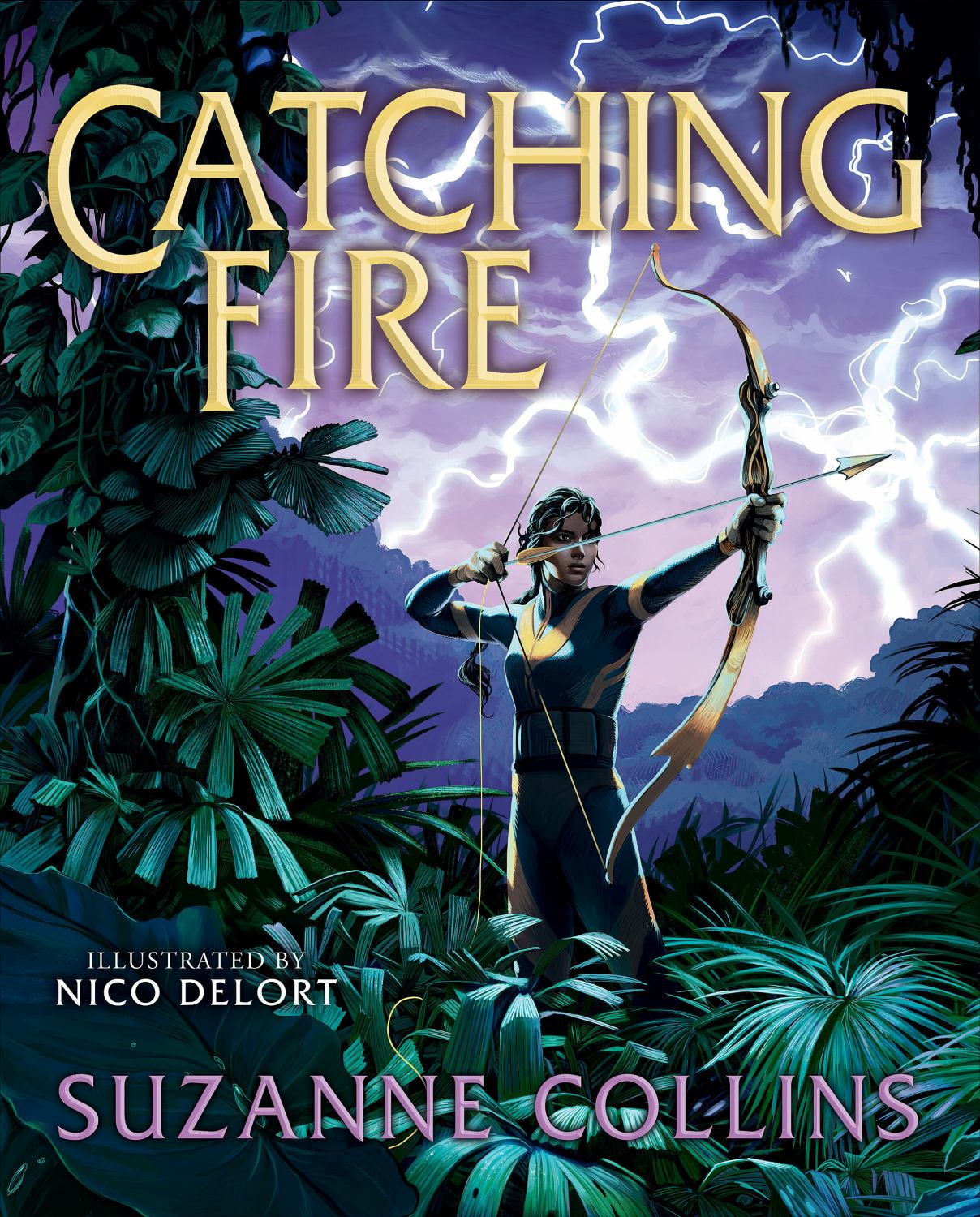 Catching Fire Illustrated Edition book cover featuring archer with bow and lightning storm