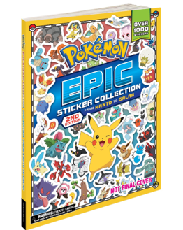 Pokémon Epic Sticker Collection Ultimate Collector's Edition book with yellow cover featuring Pikachu and colorful sticker designs