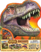 Dino Quest Learning Adventure Set box featuring a large T-Rex dinosaur head with open mouth and sharp teeth, orange border, with smaller dinosaur images and edu