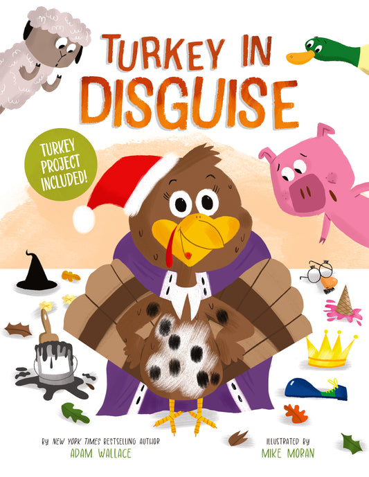 Turkey in Disguise book cover with colorful illustrated turkey wearing costume and hat