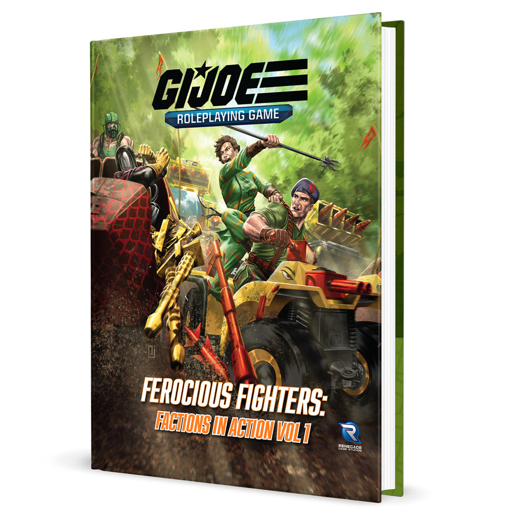 G.I. JOE Roleplaying Game book cover featuring action characters in green combat gear with weapons and vehicles in a jungle setting