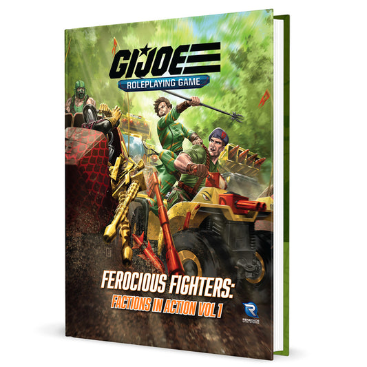 G.I. JOE Roleplaying Game book cover featuring action characters in green combat gear with weapons and vehicles in a jungle setting