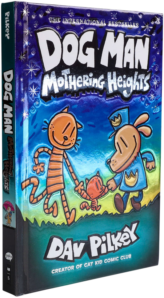 Dog Man Mothering Heights book by Dav Pilkey with colorful foil cover