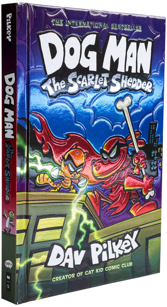 Dog Man Scarlet Shedder book with foil cover by Dav Pilkey