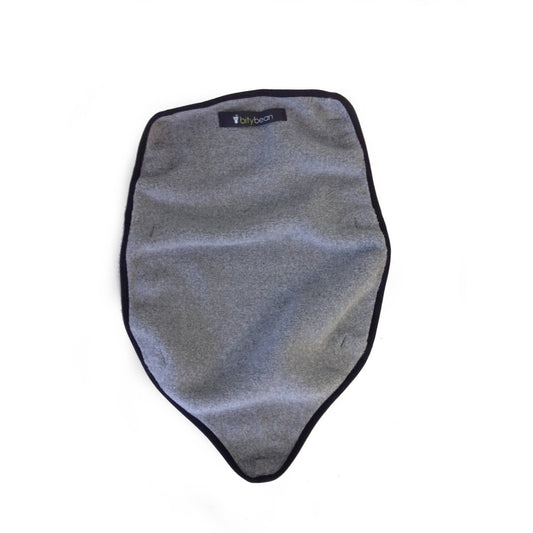 Bitybean Cozy Fleece Infant Liner in dove grey with black trim, laid flat on white background