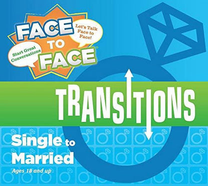 Face To Face Transitions Single to Married Ages 18 and up game box cover with blue background and orange star logo