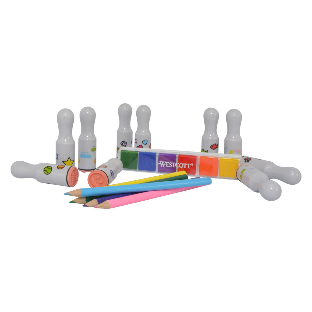 Westcott Creative Stamp and Color Kit - 16 Pieces with Multi-Colored Ink Pad