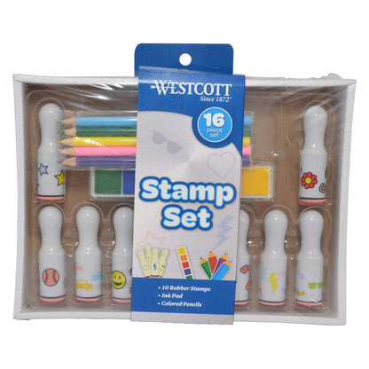 Westcott Creative Stamp and Color Kit - 16 Pieces with Multi-Colored Ink Pad