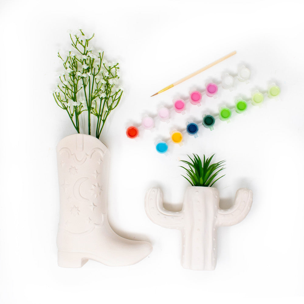 Art 101 Western Flair Ceramic Vase Painting Kit - Cowboy & Cactus Designs
