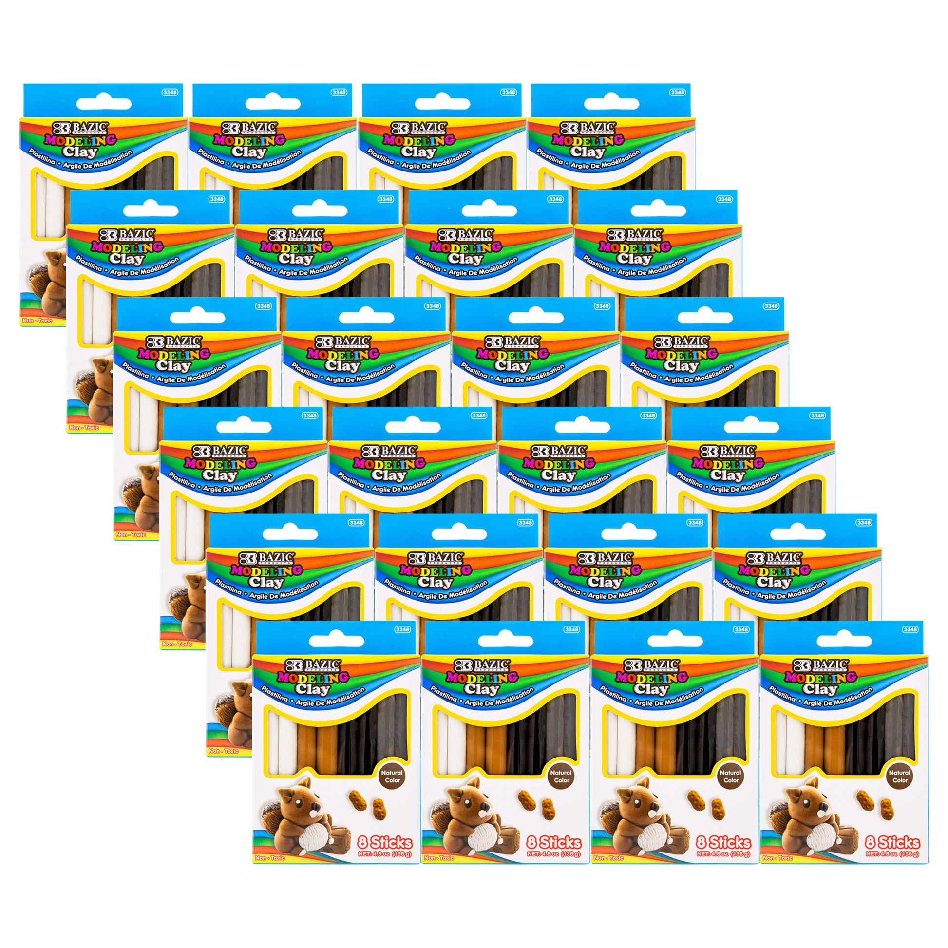 BAZIC Products® Modeling Clay Sticks, 4 Natural/Earth Colors, 4.8 oz (136g) Per Pack, 24 Packs