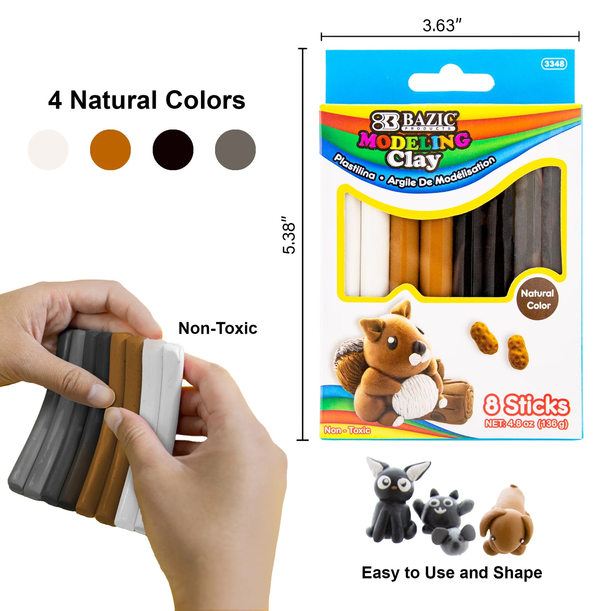 BAZIC Products® Modeling Clay Sticks, 4 Natural/Earth Colors, 4.8 oz (136g) Per Pack, 24 Packs