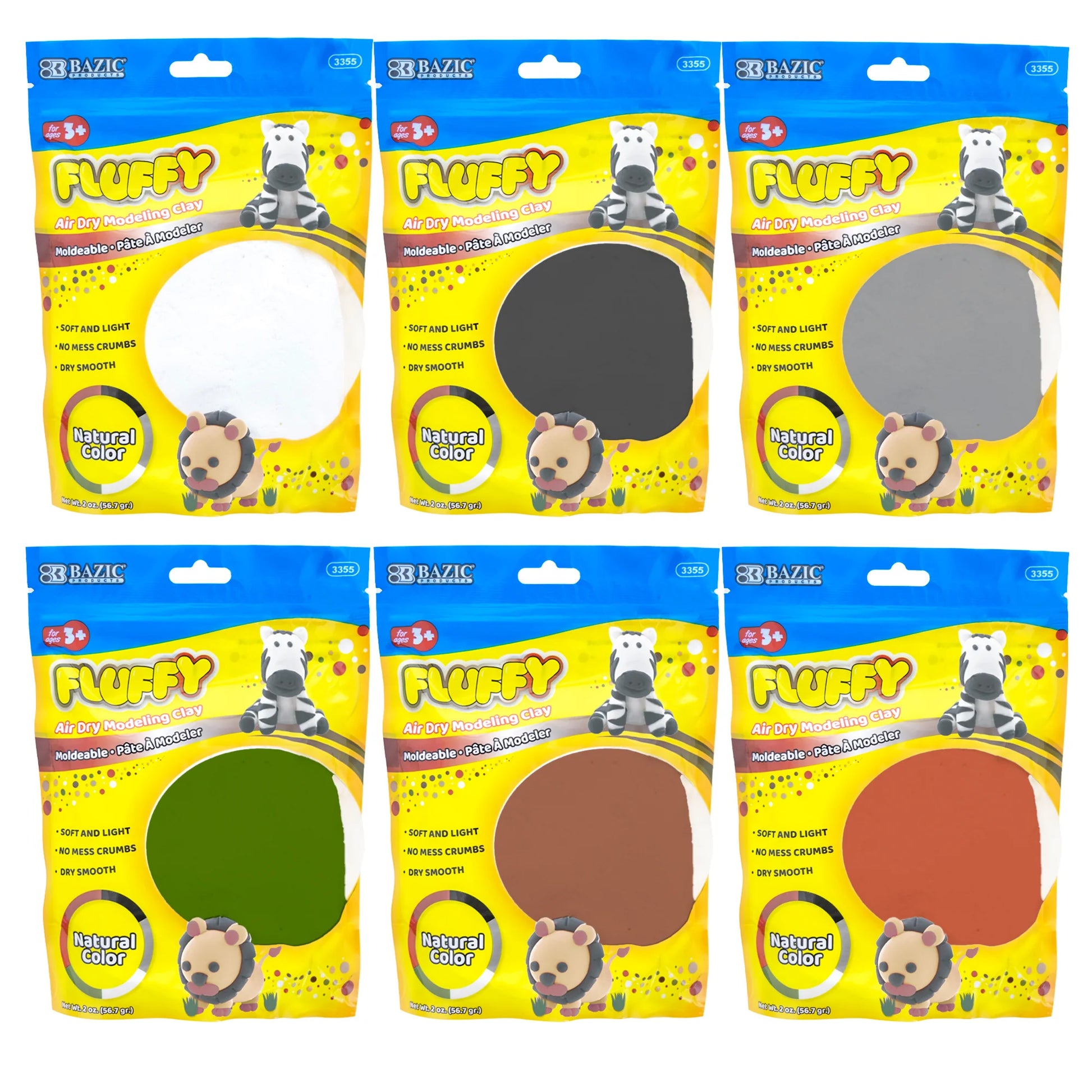 BAZIC 2 Oz. Earth Tone Air Dry Modeling Clay Set - Natural Colors, 48 Packs