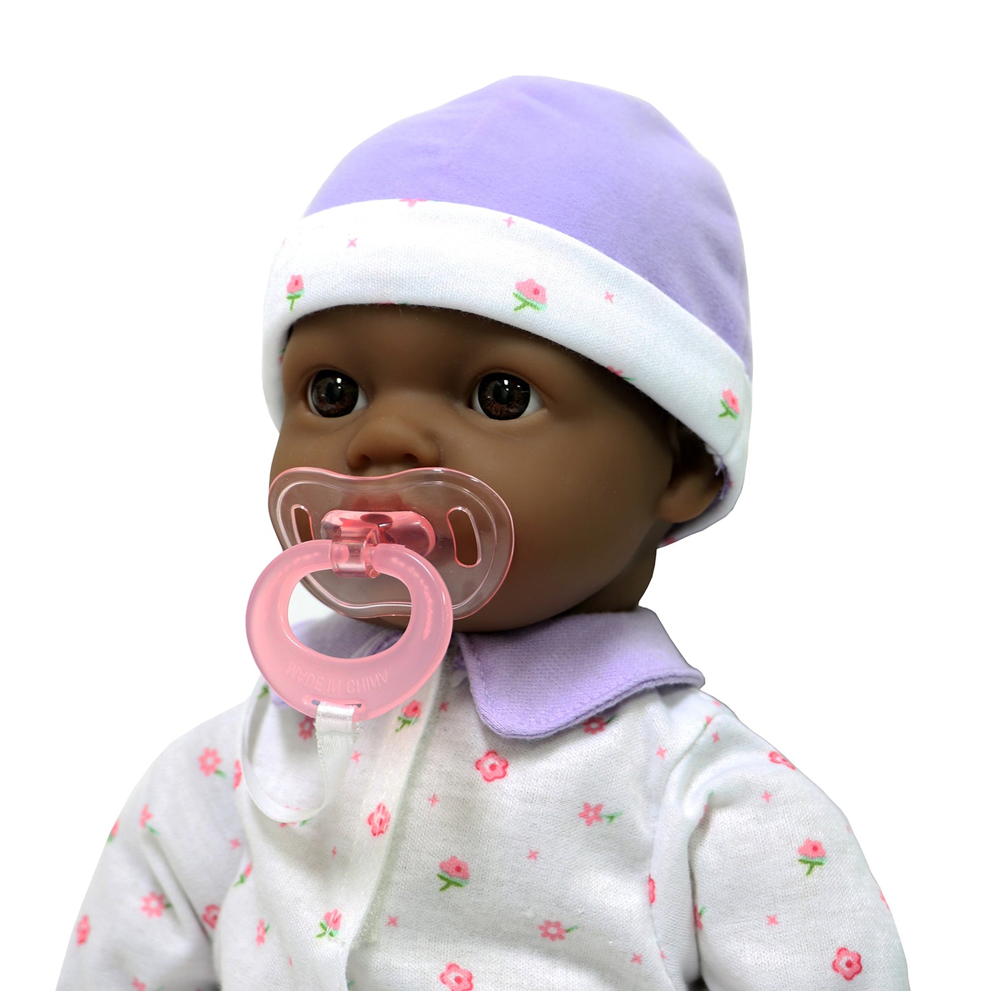 JC Toys La Baby Soft 16" Baby Doll, Purple with Pacifier, African-American