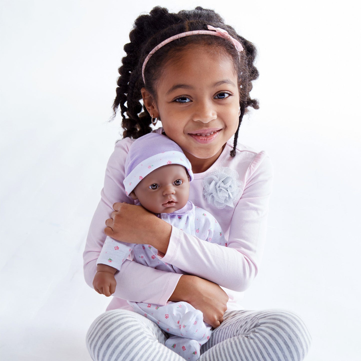 JC Toys La Baby Soft 16" Baby Doll, Purple with Pacifier, African-American