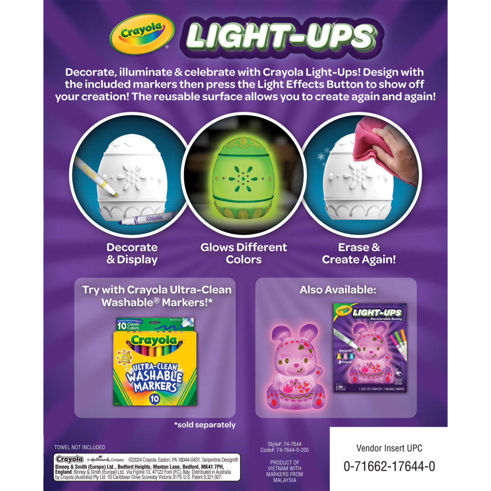 Crayola Light-Ups Recolorable Egg with Washable Markers - Red, Blue, Green