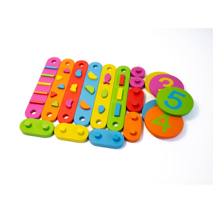 Bintiva Wood Obstacle Course Balance Path with Numbers, 17 Pieces