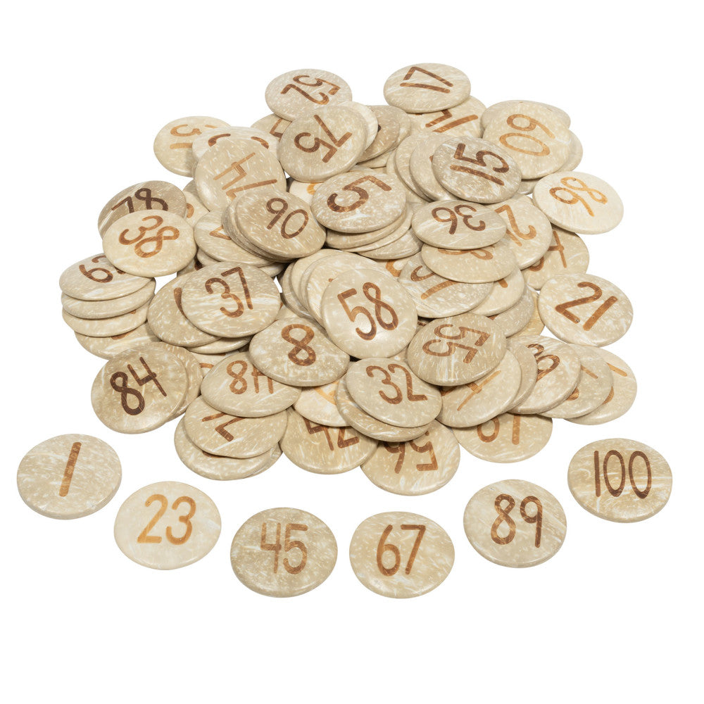Ready2Learn Coconut Numbers Set - Natural Coconut Shells - 1-100 Counting Pieces