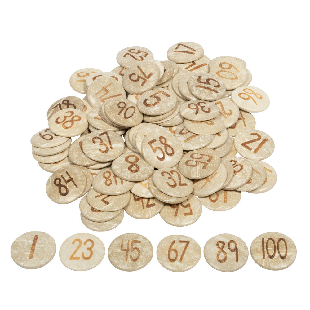 Ready2Learn Coconut Numbers Set - Natural Coconut Shells - 1-100 Counting Pieces