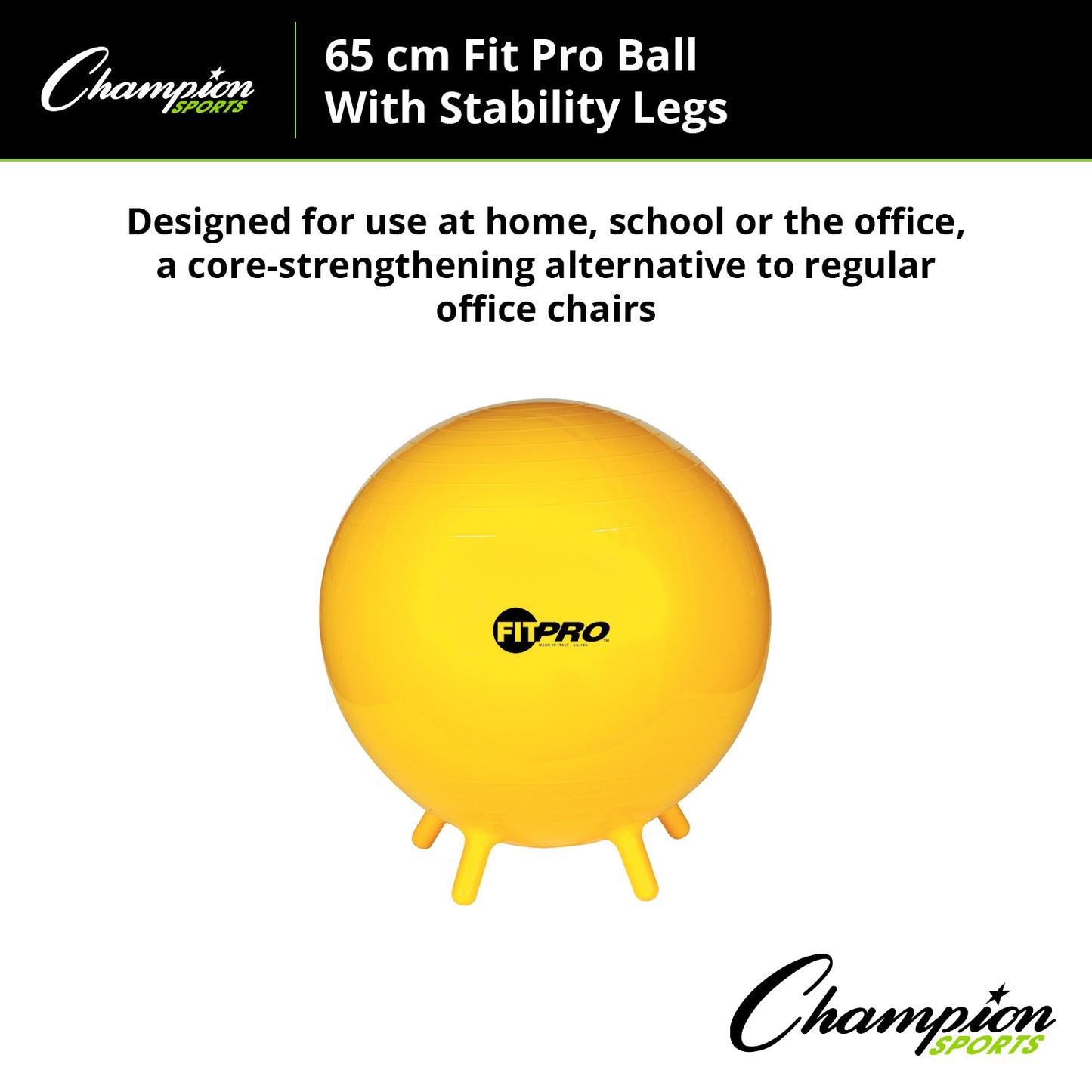 Champion Sports FitPro Ball with Stability Legs, 65cm - Stability & Strength Trainer