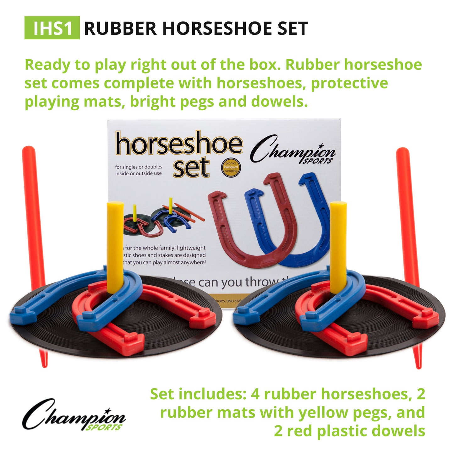 Champion Sports Indoor-Outdoor Rubber Horseshoe Game Set