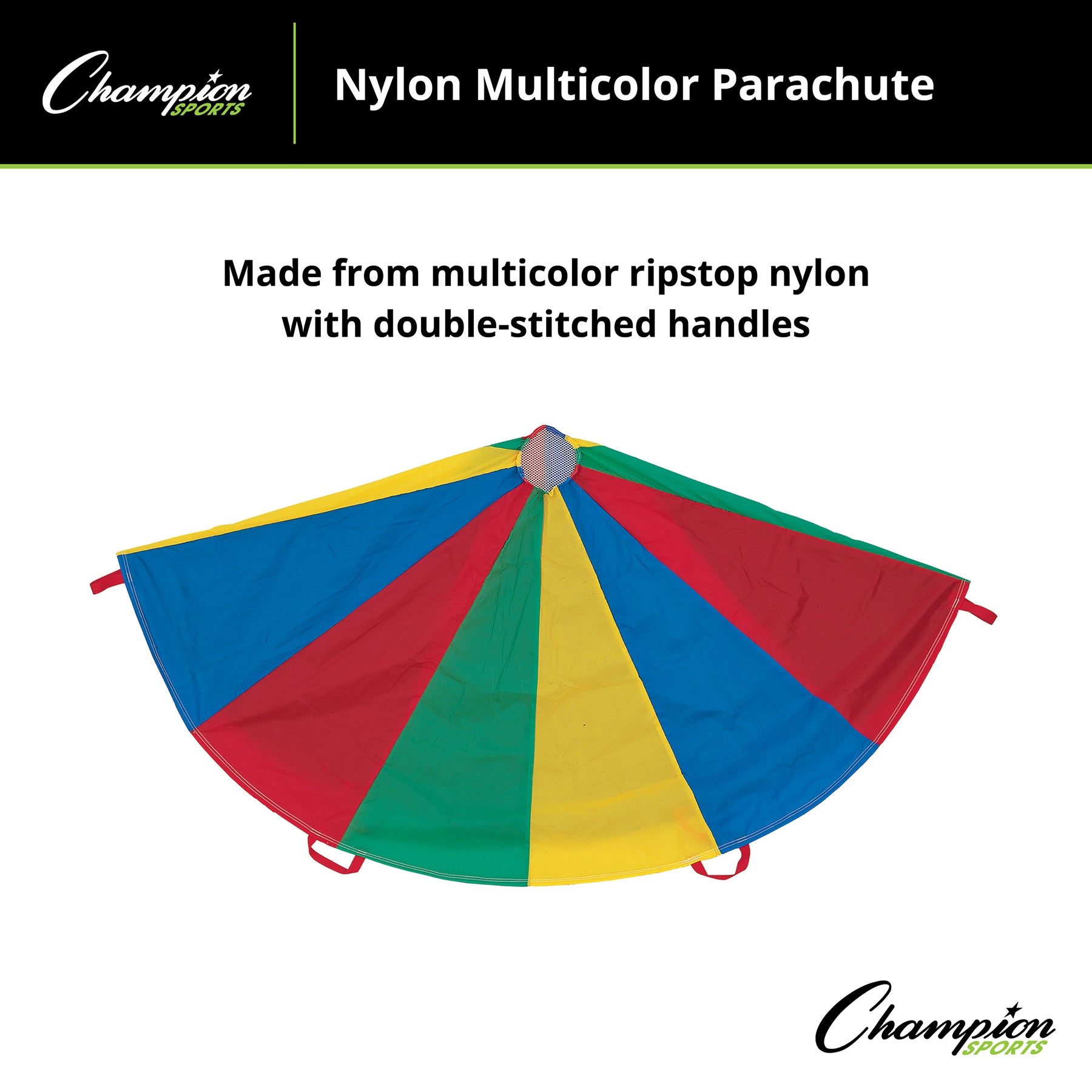 Champion Sports Rainbow Play Parachute, 20ft Dia with 16 Handles