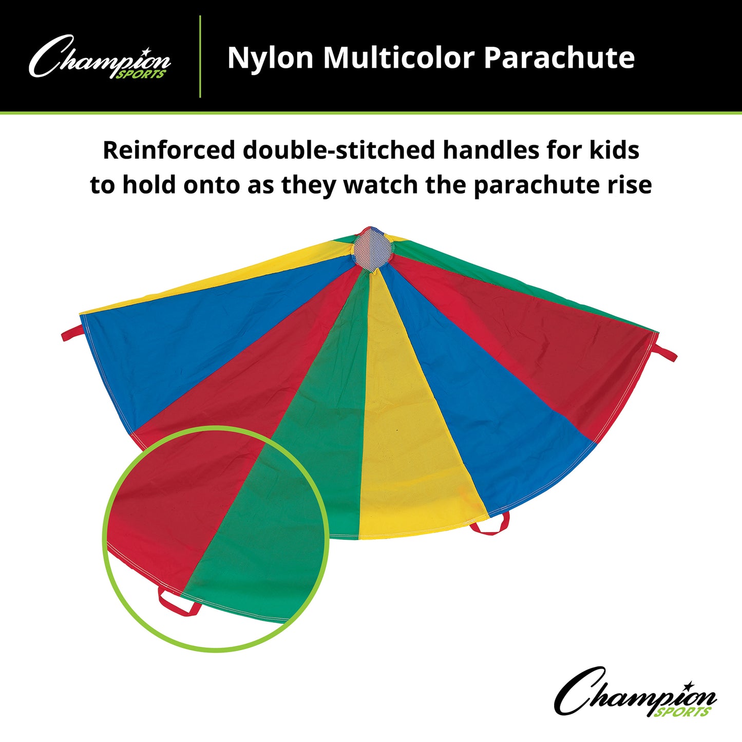Champion Sports Rainbow Play Parachute, 20ft Dia with 16 Handles