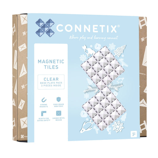 Connetix Magnetic Tiles 2-Piece Clear Base Plate Pack for Creative Building