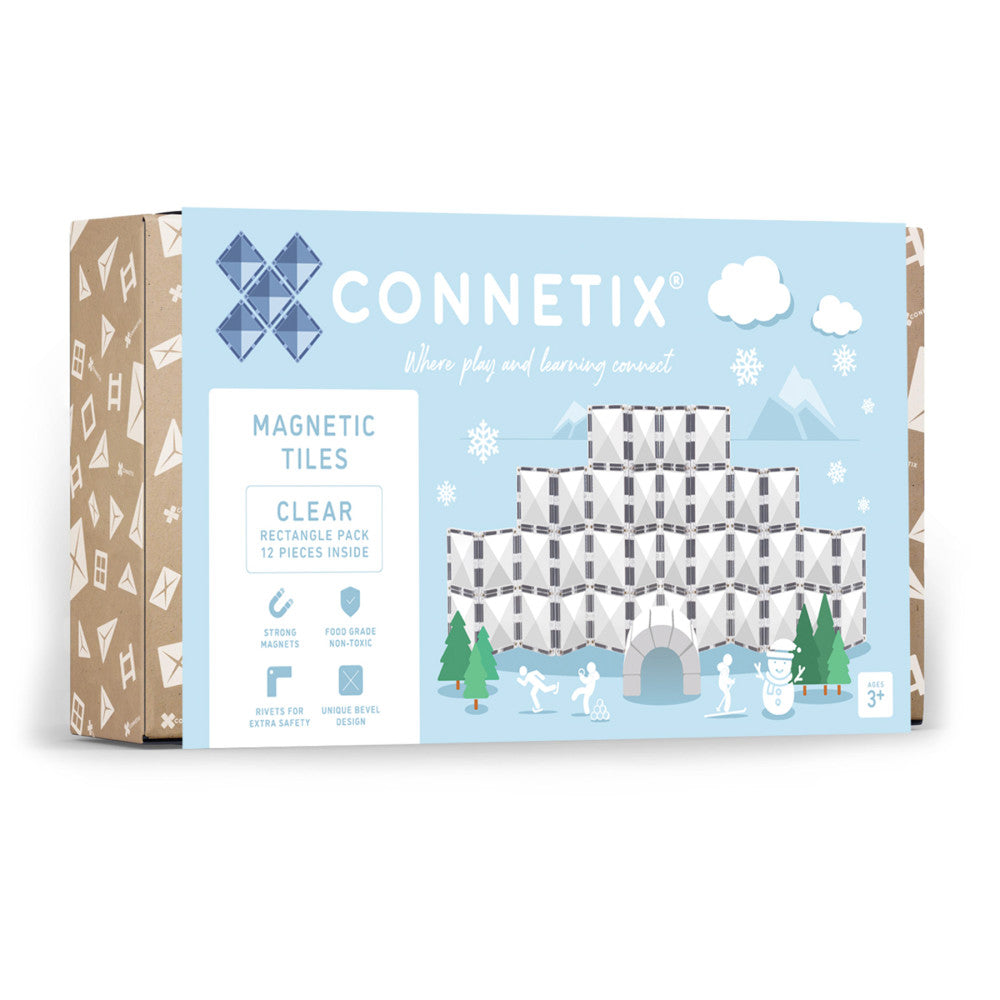 Connetix Magnetic Tiles Clear Rectangle Pack, 12-Piece Set
