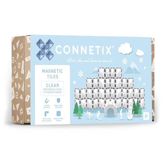 Connetix Magnetic Tiles Clear Rectangle Pack, 12-Piece Set