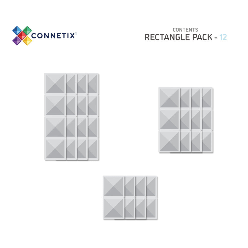 Connetix Magnetic Tiles Clear Rectangle Pack, 12-Piece Set