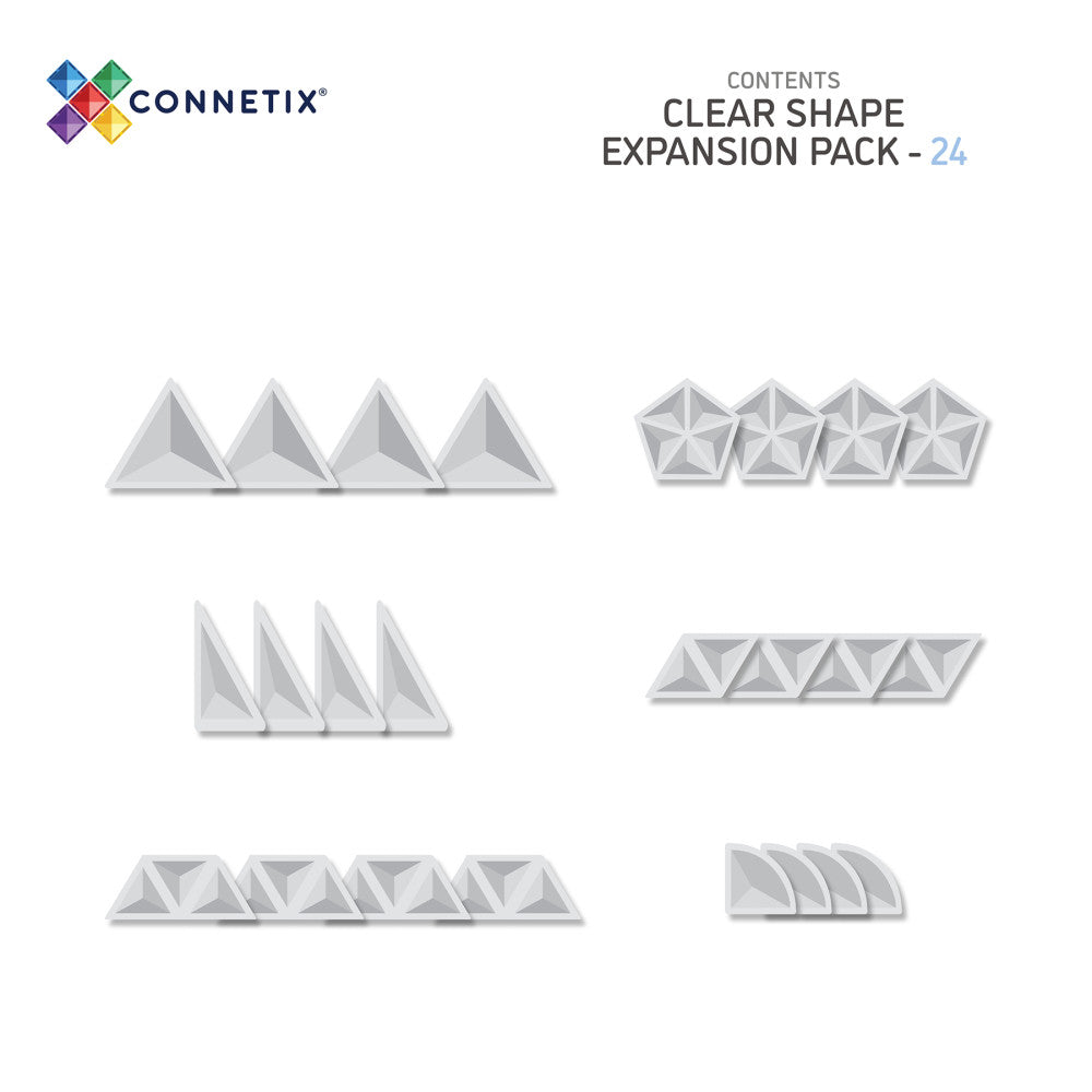 Connetix Magnetic Tiles Clear Shape Expansion Pack, 24 Pieces