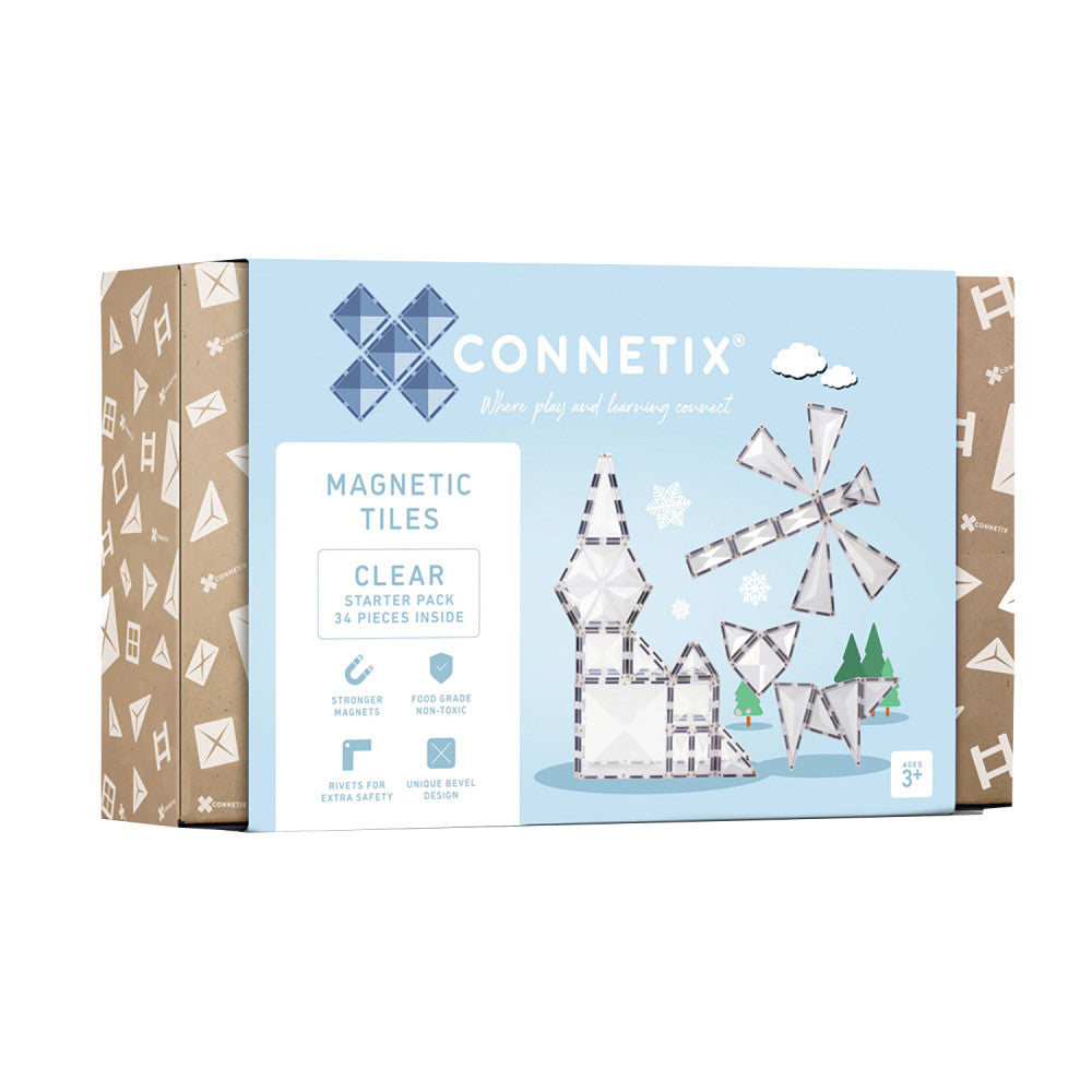 Connetix Magnetic Tiles Clear Starter Pack - 34 Piece Translucent Shapes