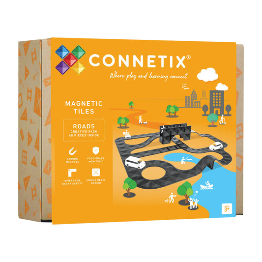 Connetix Magnetic Tiles Creative Roads Pack - 48 Piece Sleek Black Set