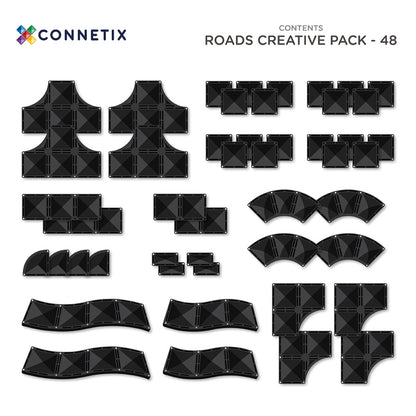Connetix Magnetic Tiles Creative Roads Pack - 48 Piece Sleek Black Set