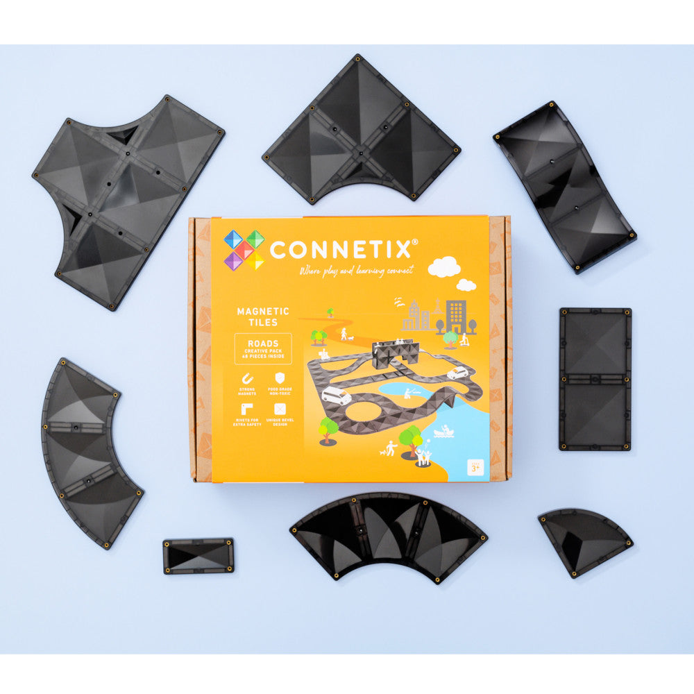 Connetix Magnetic Tiles Creative Roads Pack - 48 Piece Sleek Black Set