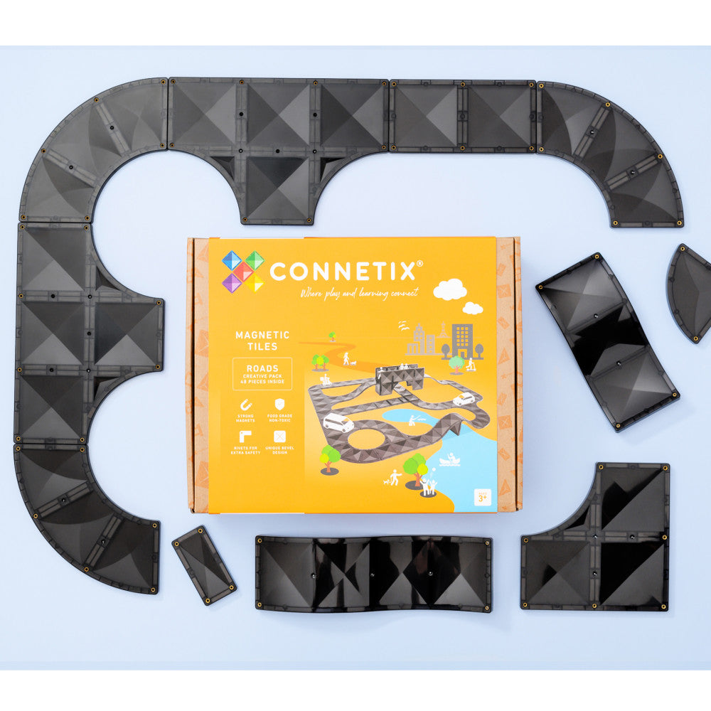 Connetix Magnetic Tiles Creative Roads Pack - 48 Piece Sleek Black Set